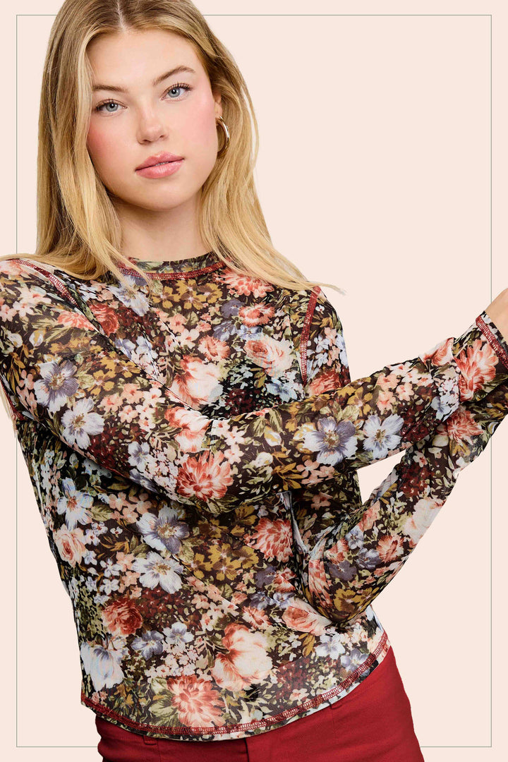 Floral Mesh Layering Top