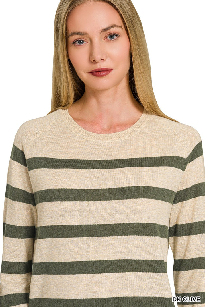 Olive & Oatmeal Stripe Sweater