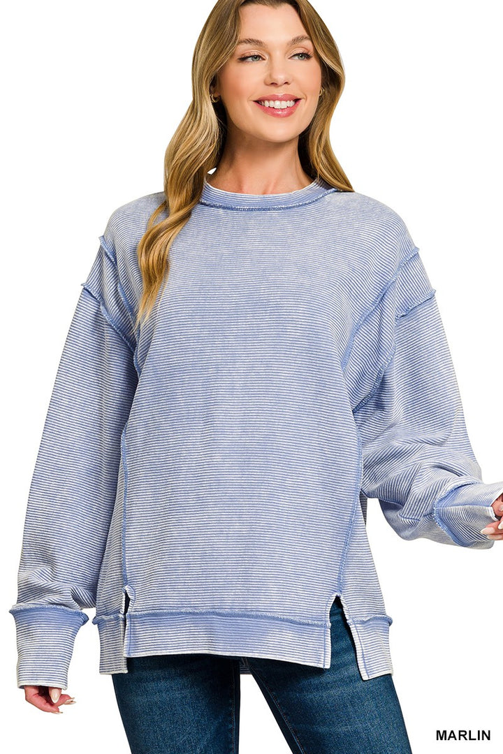 Acid Washed Double Ribbed Pullover