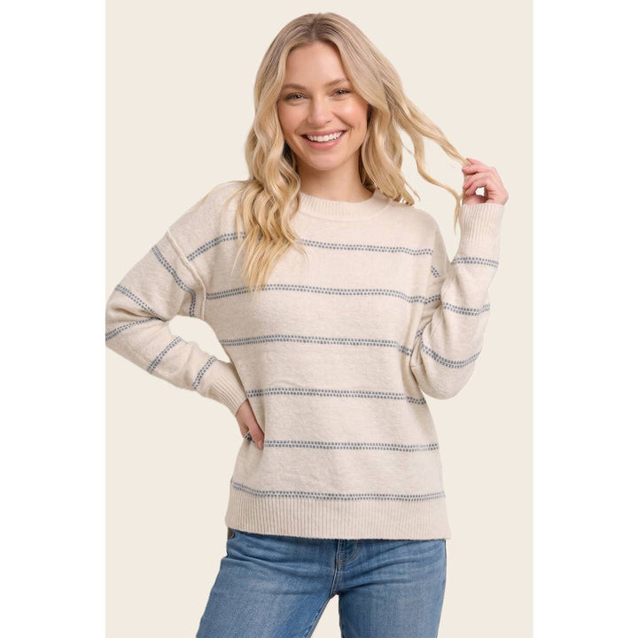 DOTTED STRIPED FUZZY SWEATER