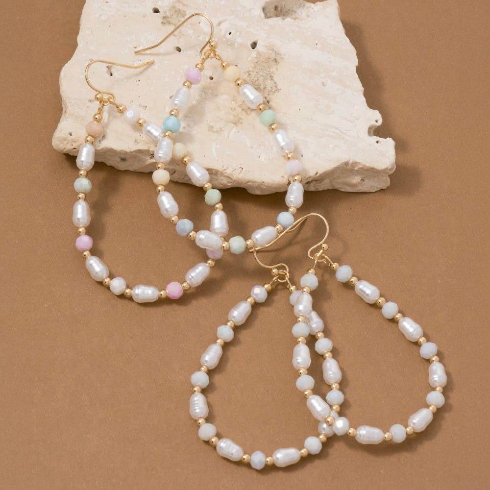 Pearl And Faceted Beaded Tear Dangle Earrings