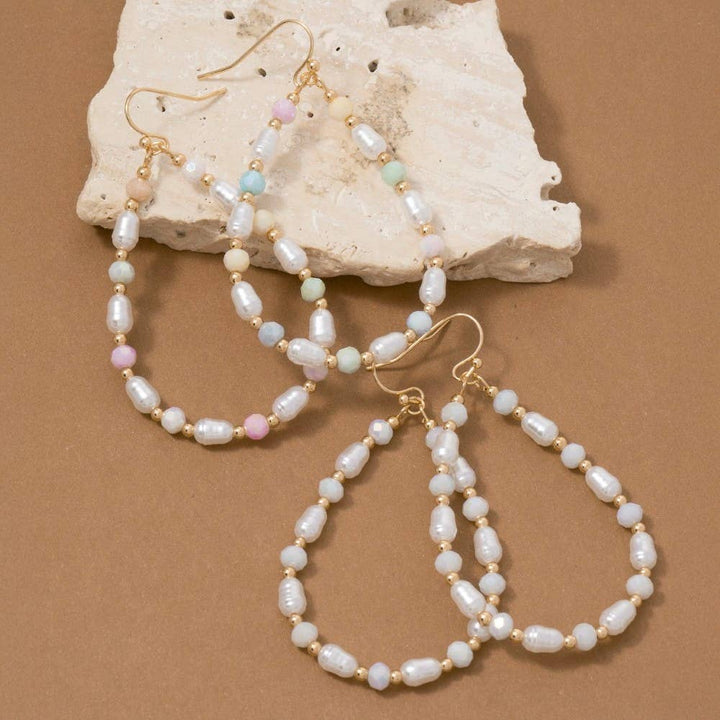Pearl And Faceted Beaded Tear Dangle Earrings