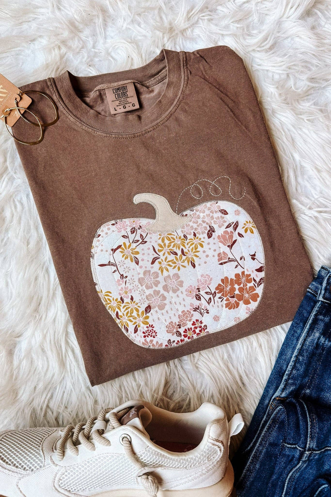Fall Floral Appliqué Pumpkin Tee