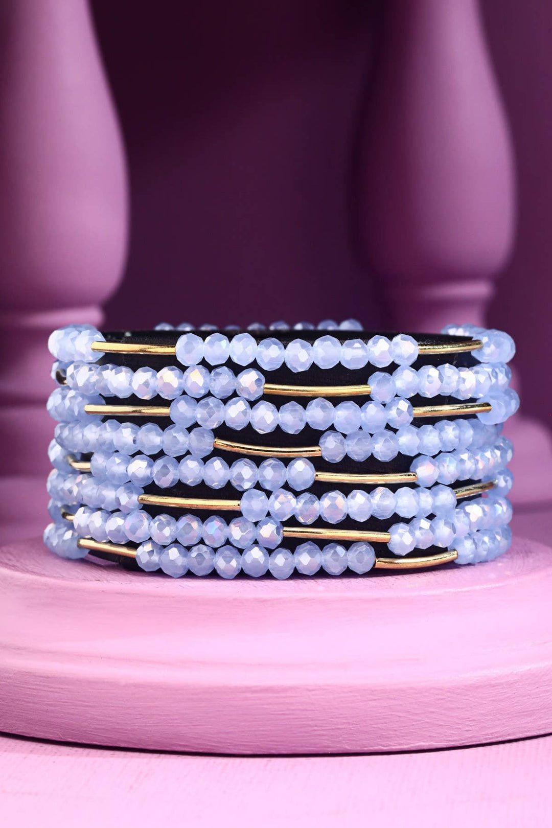 8 Layer Stackable Glass bead & Metal bracelet