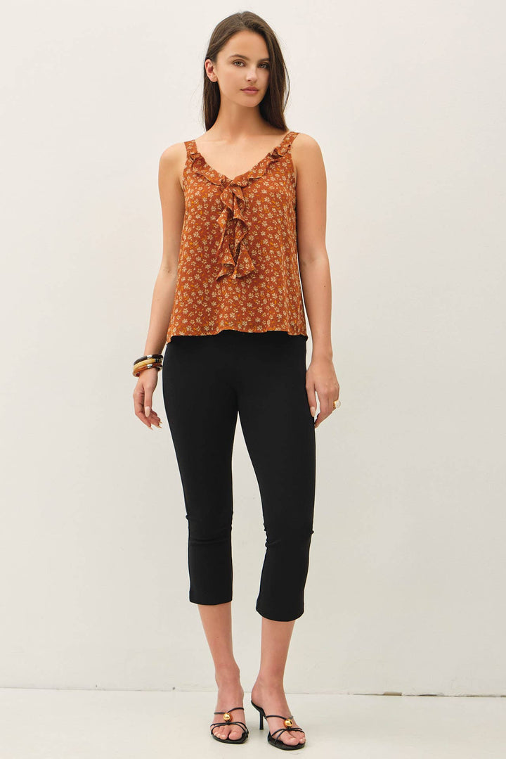 FLORAL PRINT CHIFFON RUFFLE TANK TOP