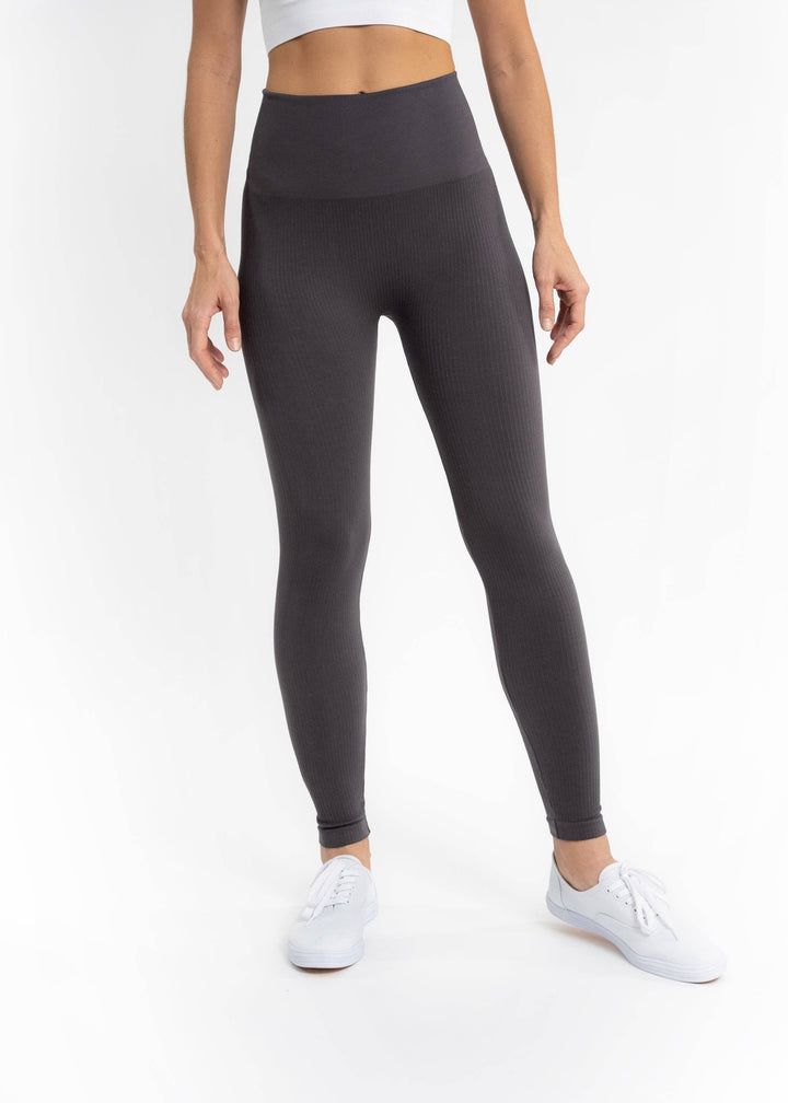 Ribbed High Waist Leggings: Steel Blue