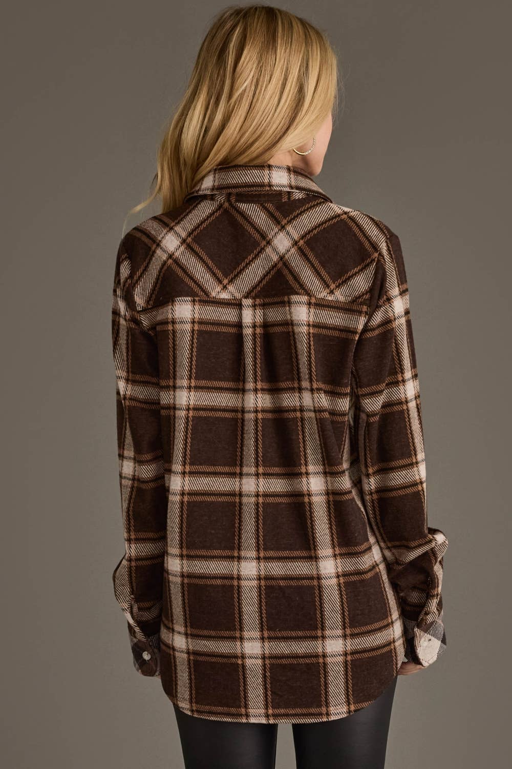 Dk. Brown, Cream & Black Plaid Button Up