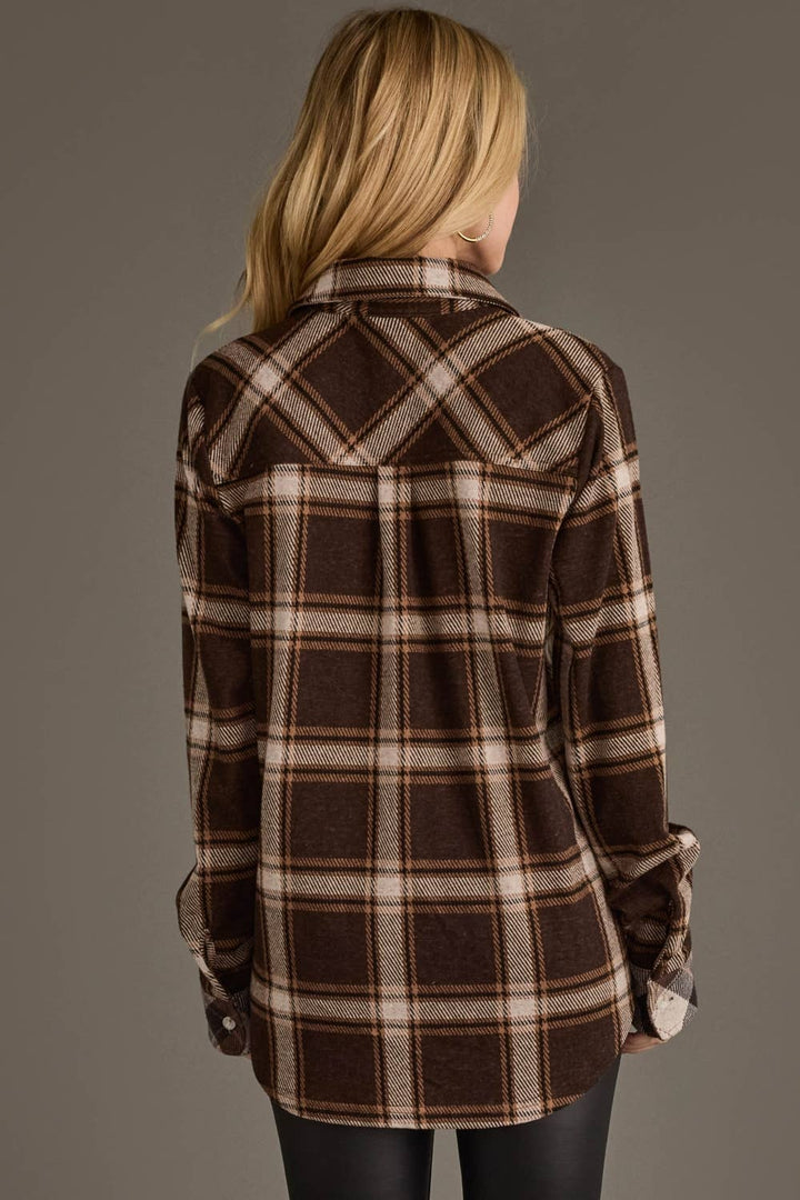 Dk. Brown, Cream & Black Plaid Button Up