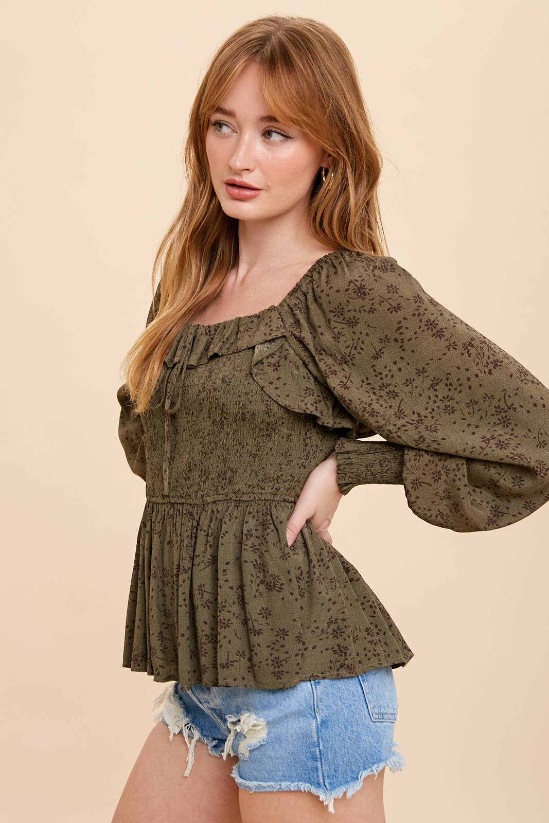 Viscose Smocked Ruffled Top