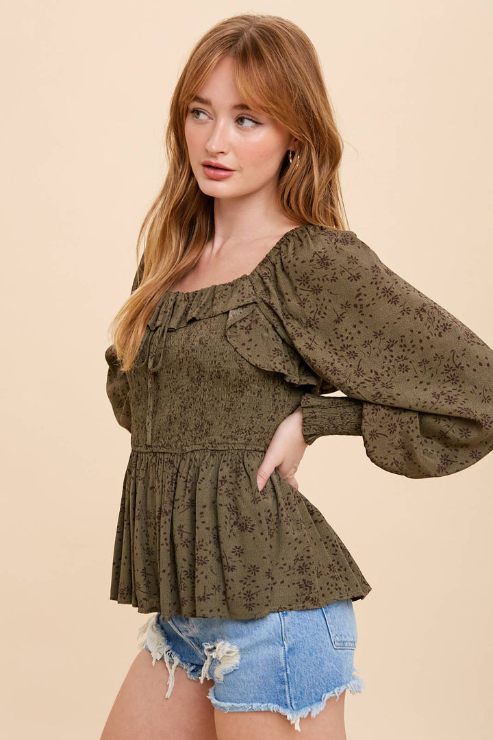 Viscose Smocked Ruffled Top