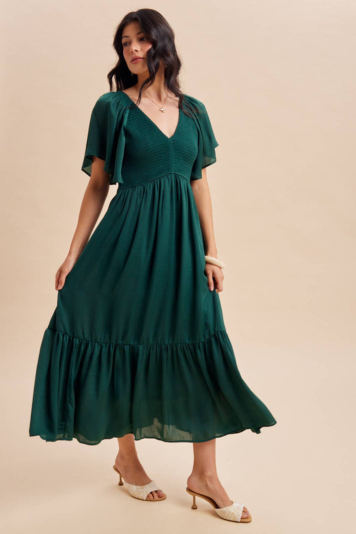 Smocked Washed Satin Dress