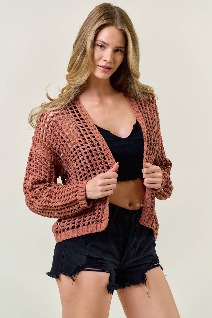 CROCHET FISHNET CROPPED OPEN CARDIGAN - 10685J