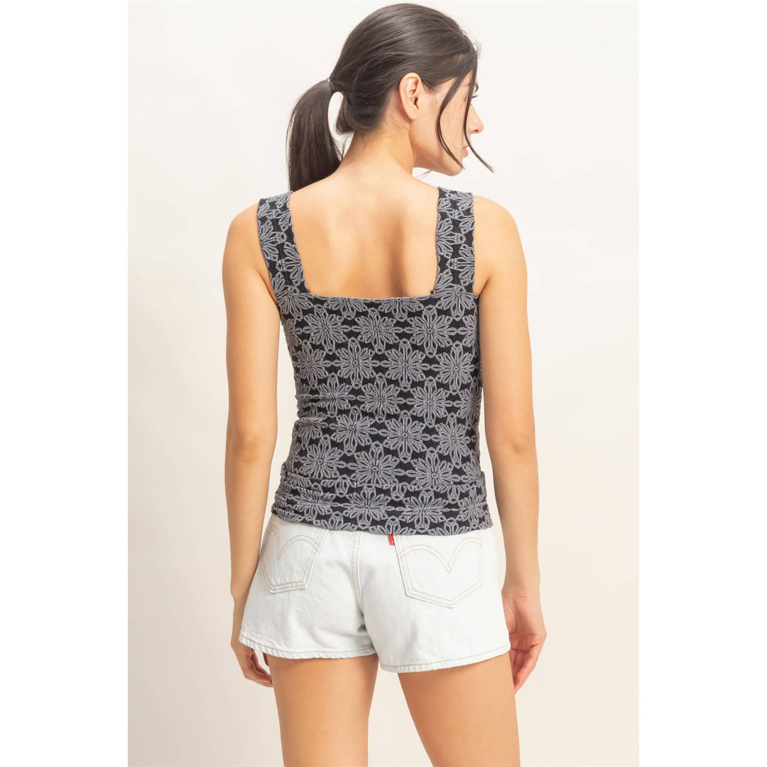 Floral Jacquard Square Neck Top