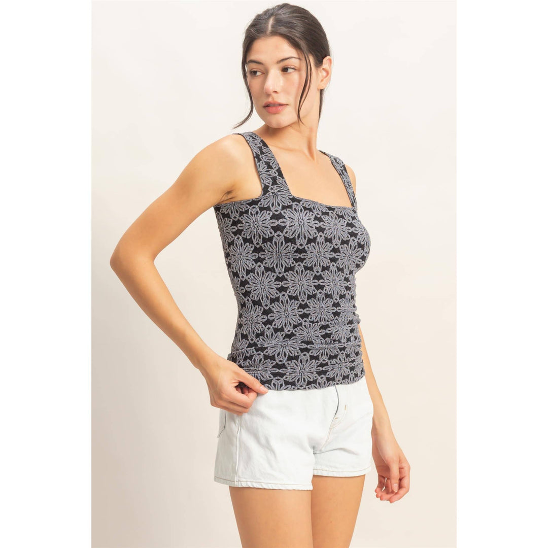 Floral Jacquard Square Neck Top