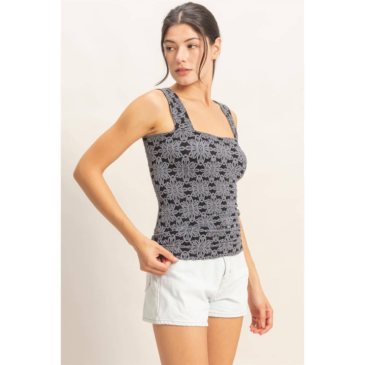 Floral Jacquard Square Neck Top