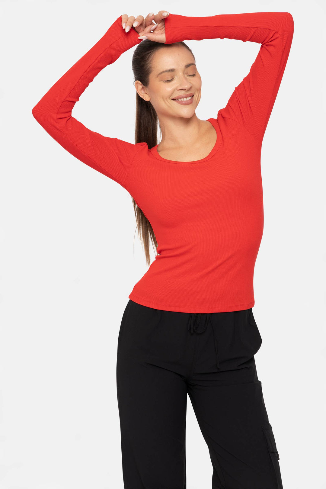 Slim Fit Scoop Neck Long Sleeve Top