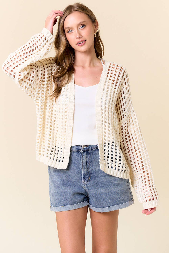 CROCHET FISHNET CROPPED OPEN CARDIGAN - 10685J
