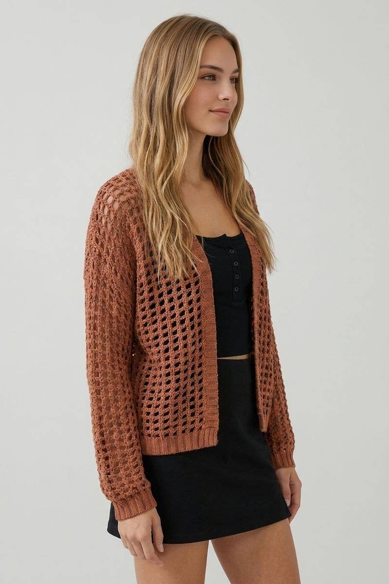 Crochet Fishnet Cropped Cardigan