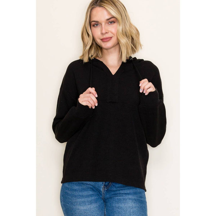 Black Solid Textured Hoodie