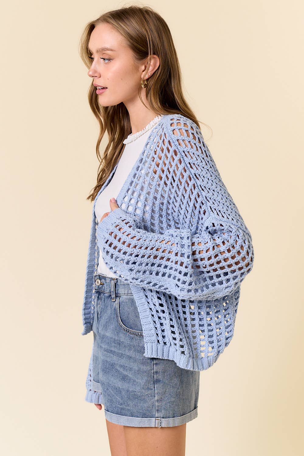 CROCHET FISHNET CROPPED OPEN CARDIGAN - 10685J