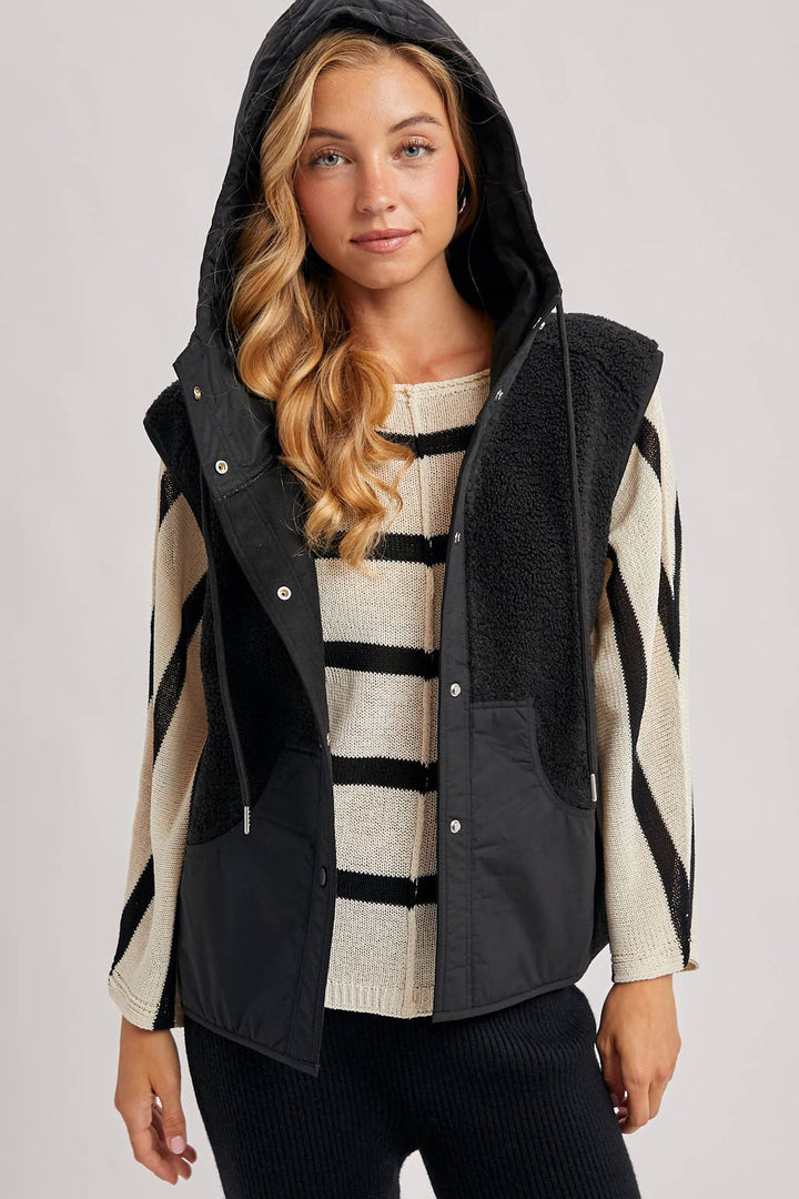 SHERPA FLEECE HOODED VEST