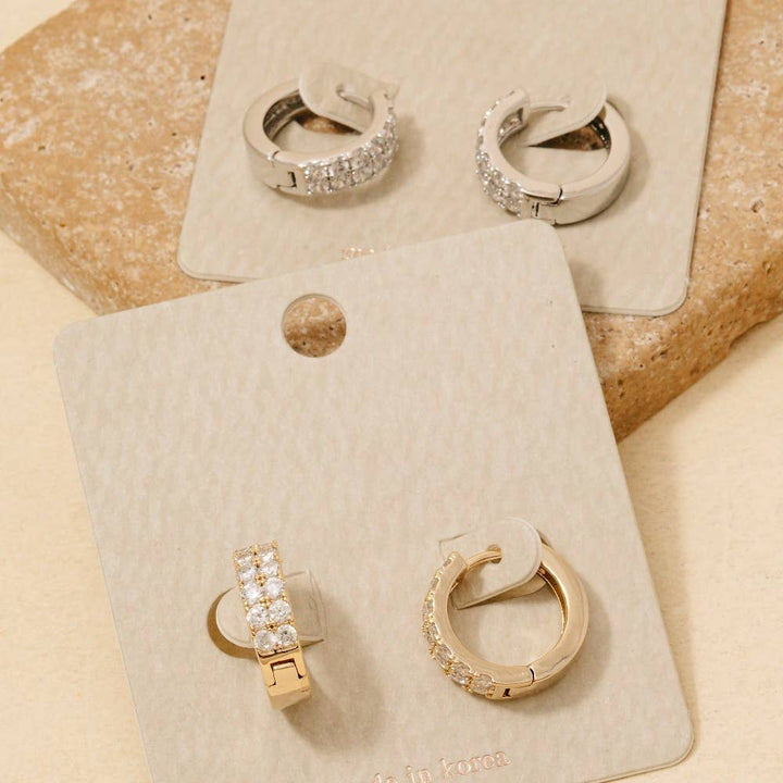 Rhinestone Studs Hinge Hoop Earrings
