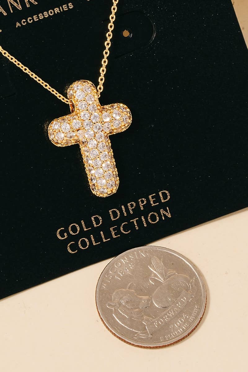 Pave Bubble Cross Pendant Necklace