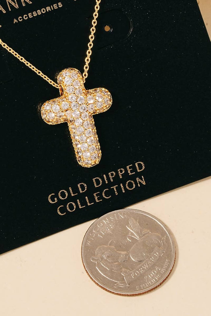 Pave Bubble Cross Pendant Necklace