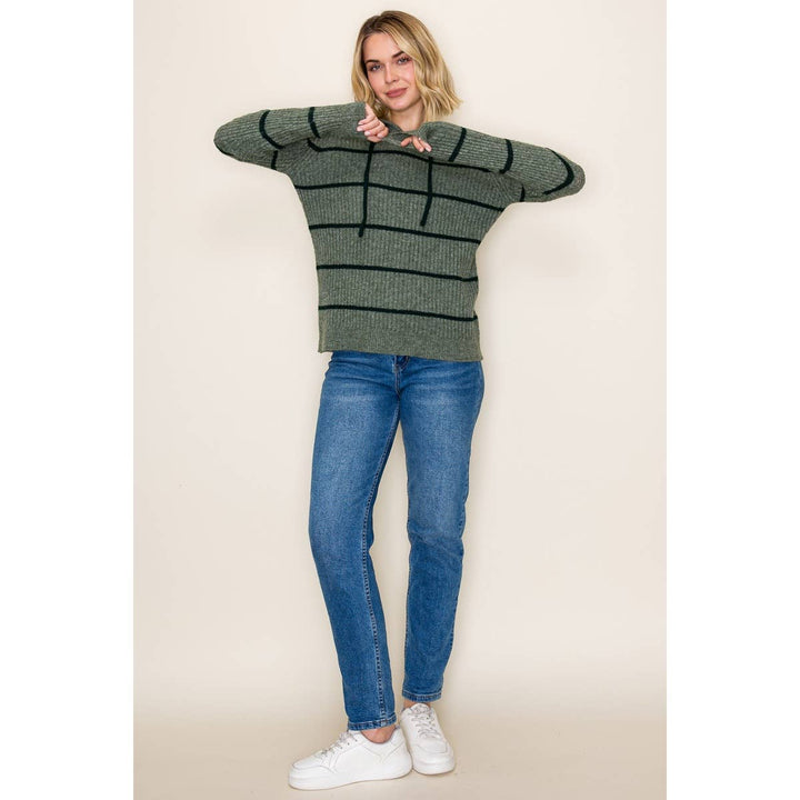 Olive Stripe Hoodie Sweater