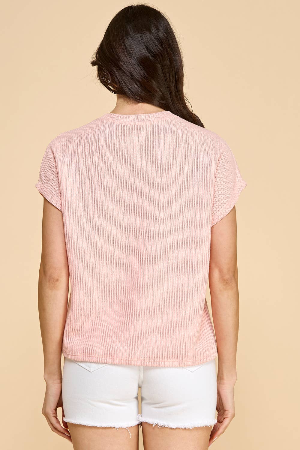 Knitted Solid Short Sleeve Top with Pockets
