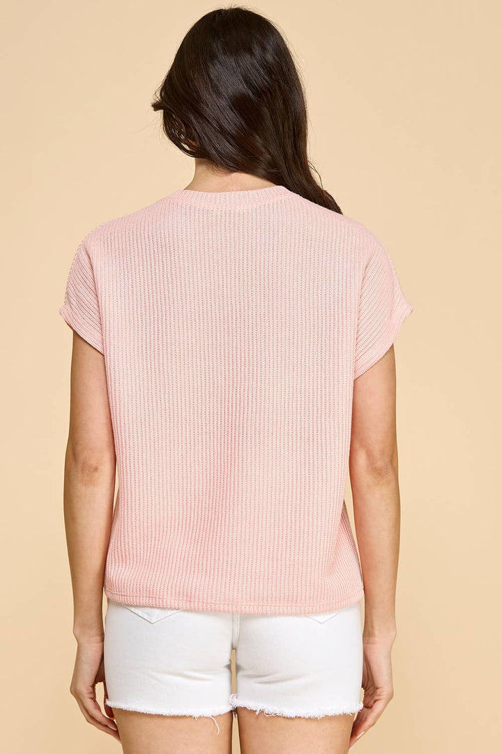 Knitted Solid Short Sleeve Top with Pockets