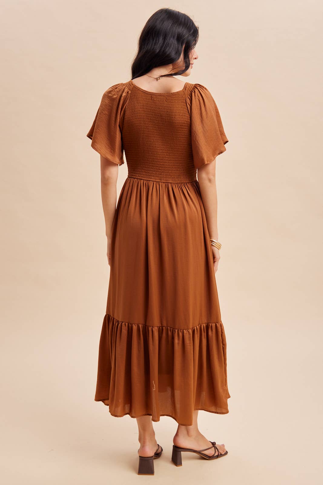 Smocked Washed Satin Dress
