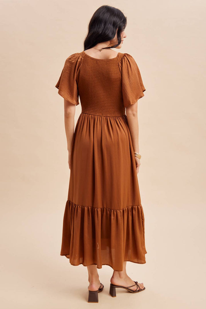 Smocked Washed Satin Dress