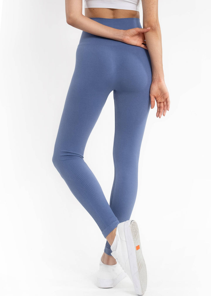 Ribbed High Waist Leggings: Steel Blue