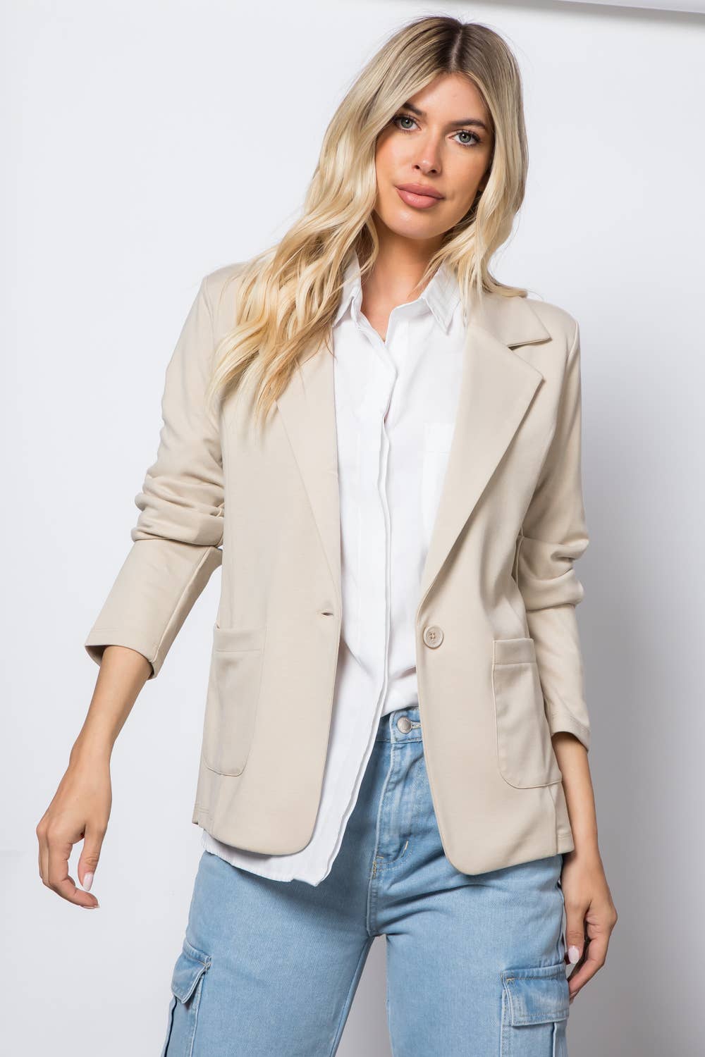Ponte One Button Front /w Patch Pocket Blazer: Sage / L
