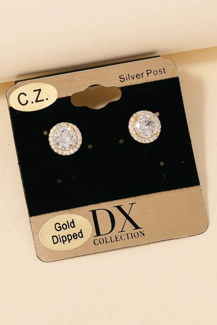 Gold Dipped Halo Set Stud Earrings
