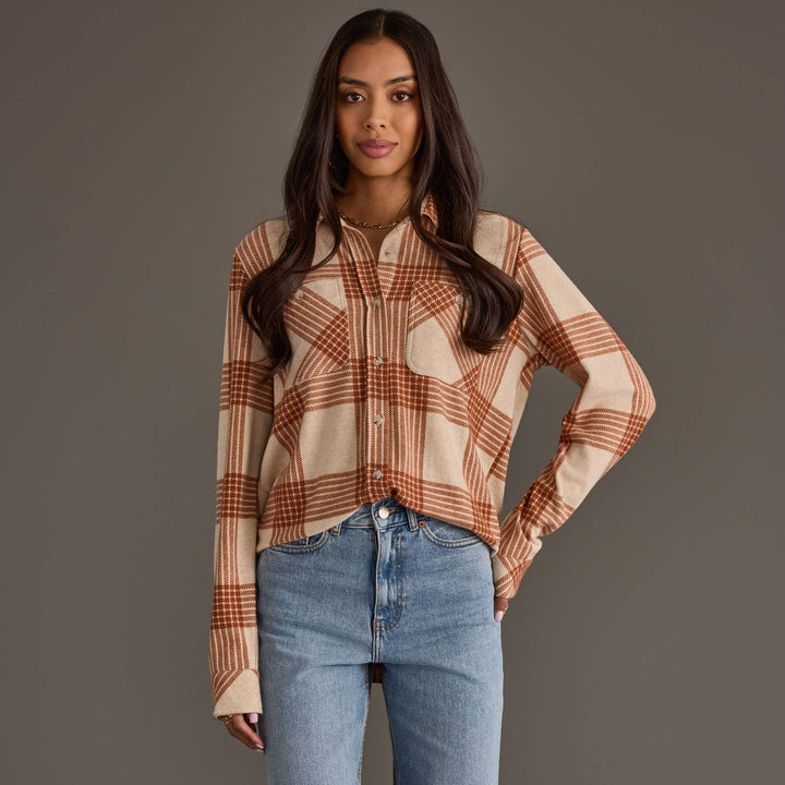 Cream & Rust Plaid Button Up