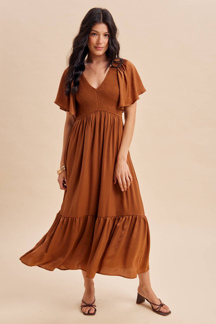 Smocked Washed Satin Dress