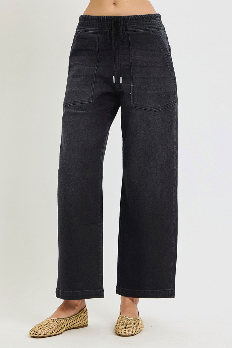 Elastic Baggy Patch Pocket Jeans