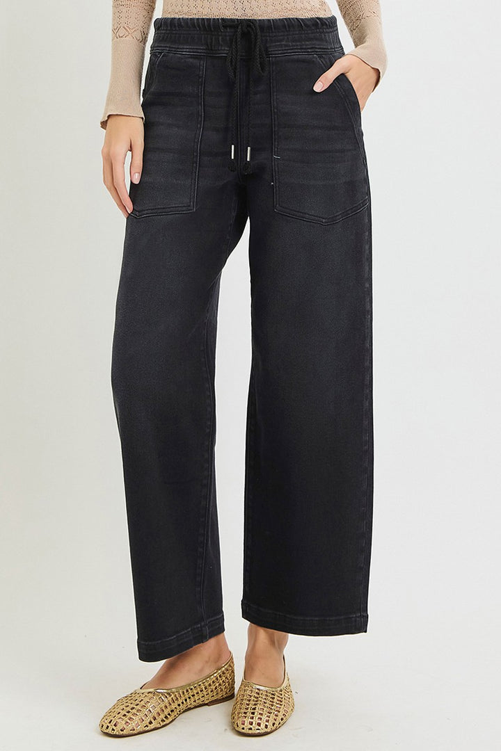 Elastic Baggy Patch Pocket Jeans