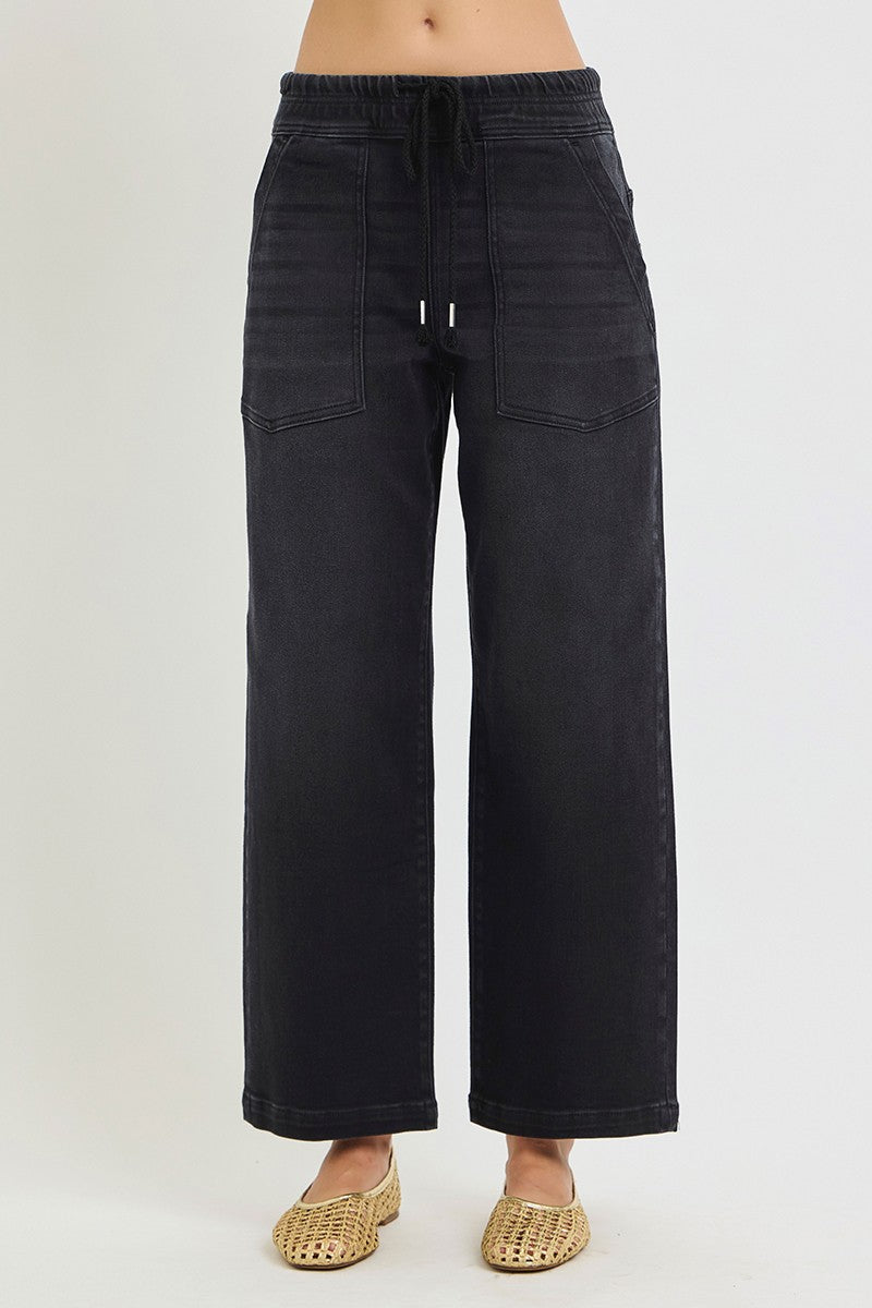 Elastic Baggy Patch Pocket Jeans