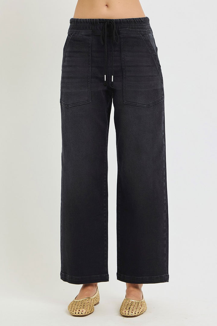 Elastic Baggy Patch Pocket Jeans