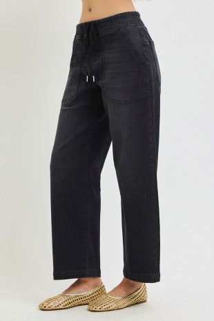 Elastic Baggy Patch Pocket Jeans