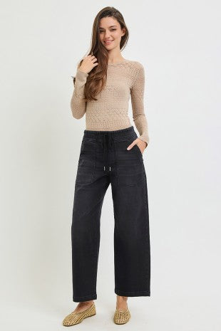 Elastic Baggy Patch Pocket Jeans