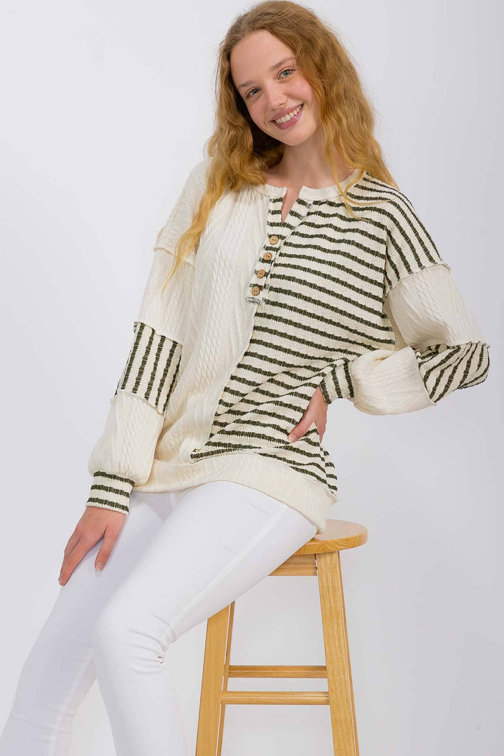 Striped Cable Knit Patchwork Top