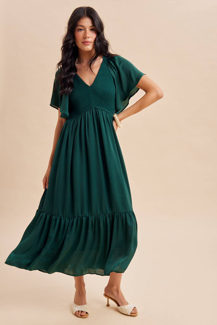 Smocked Washed Satin Dress