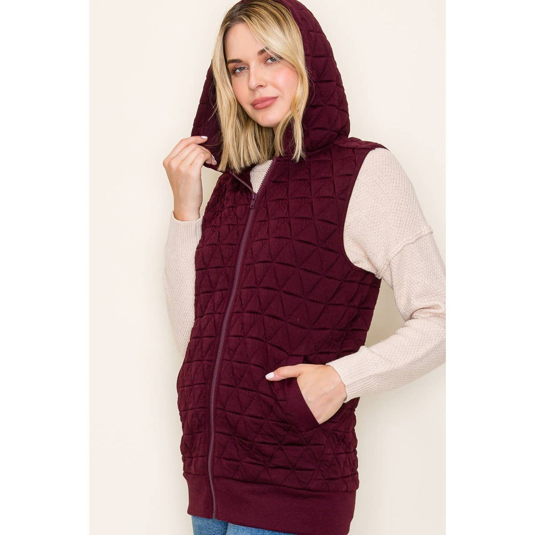 Wine Quilted Zip Up Vest
