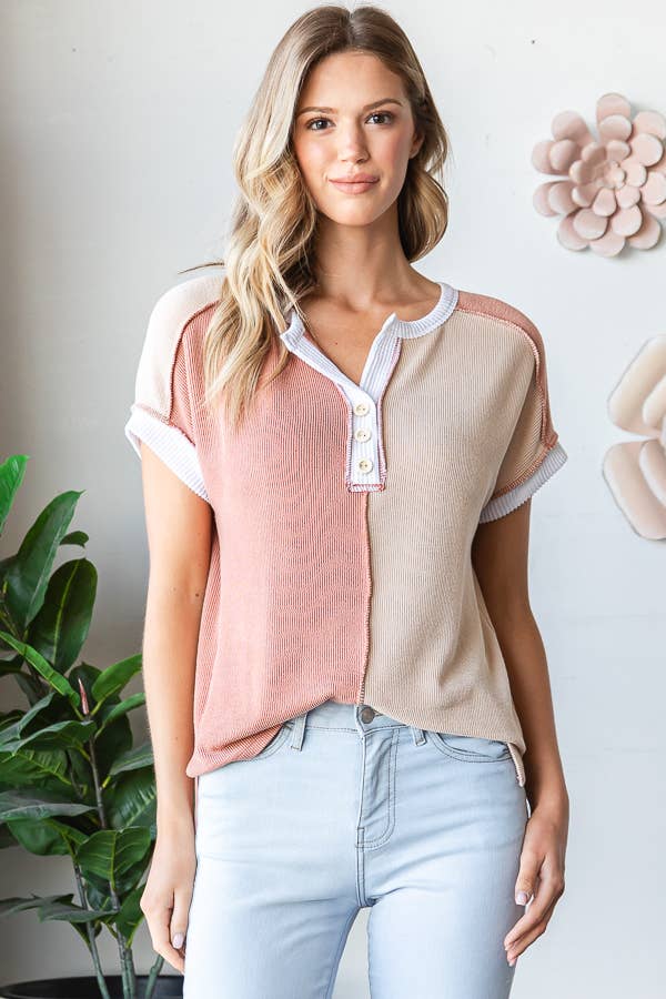 Ribbed Color Block Top
