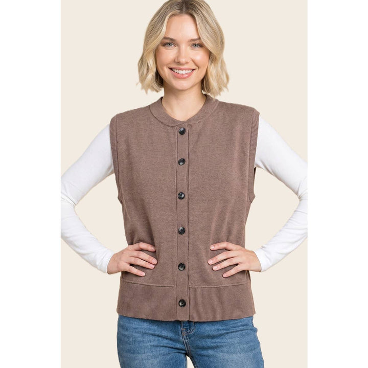 CREW NECK BUTTON DOWN SWEATER VEST