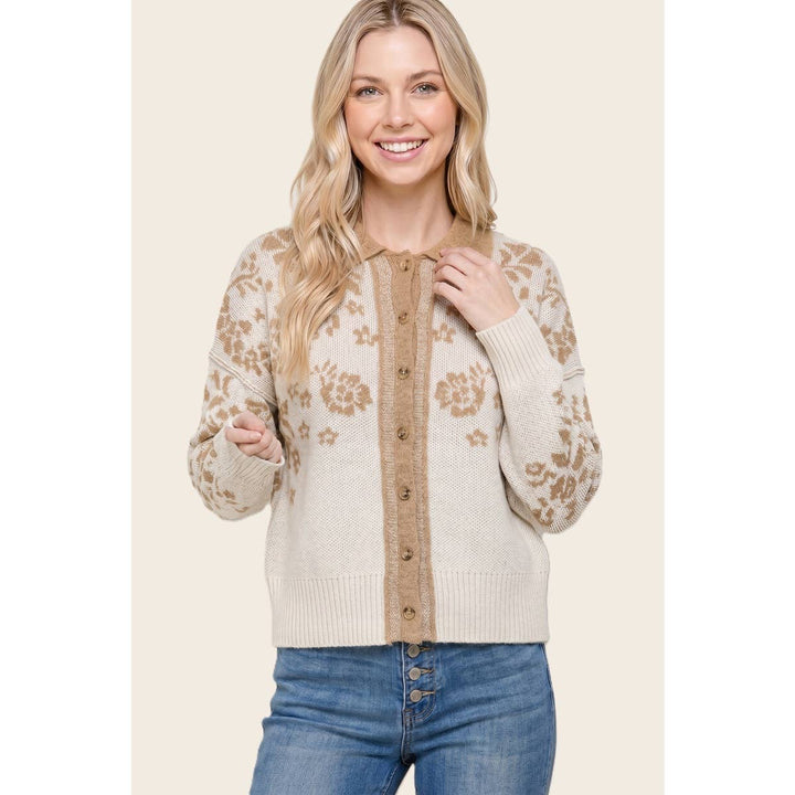 FLORAL JACQUARD SWEATER CARDIGAN